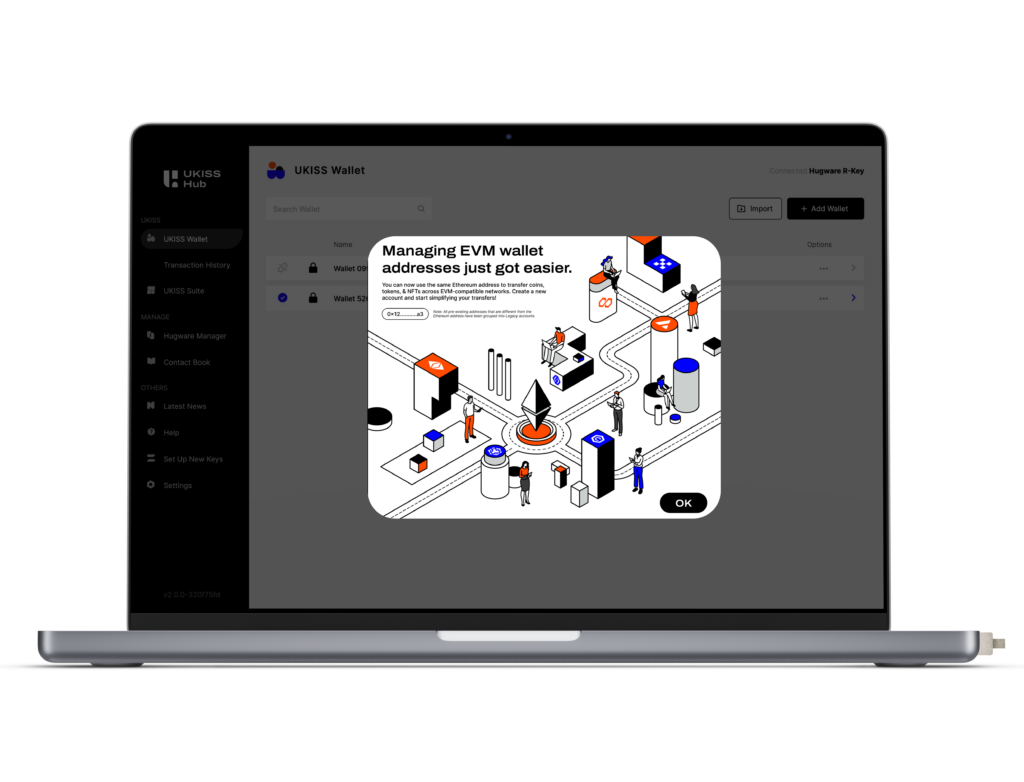 Preview of UKISS Hub V2 update on EVM-wallet compatibility