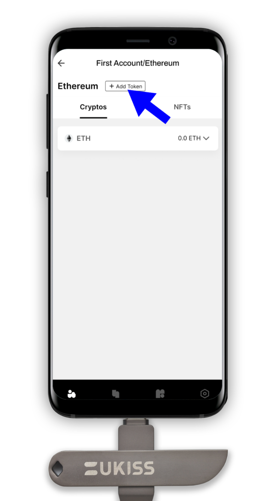 After tapping on the network name, in this case Ethereum, you will arrive at your Assets page. Tap on the “Add Token” button at the top of the page. 